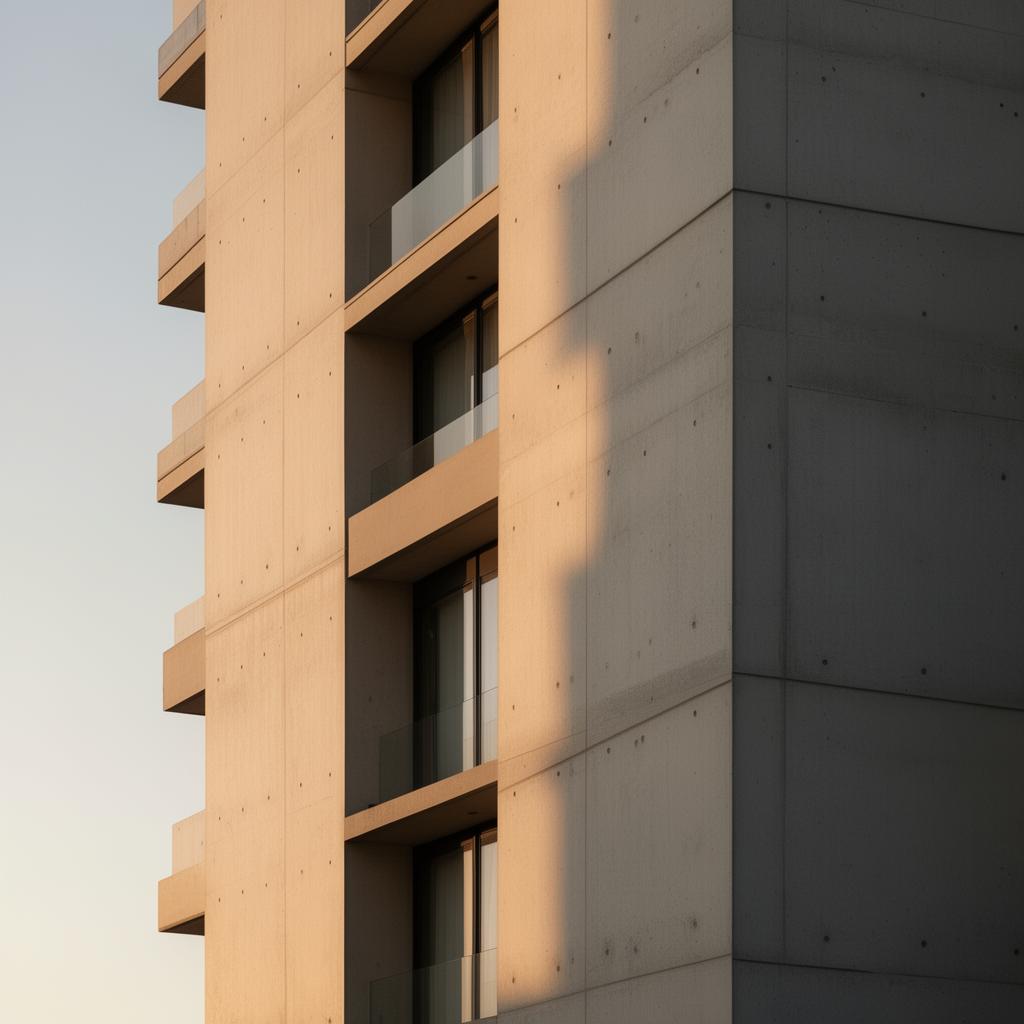 Architektonisches Detail eines modernen Wohngebäudes im warmen Sonnenlicht